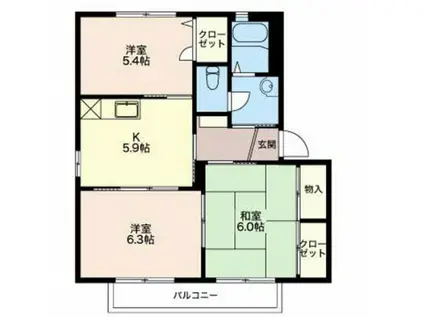 バリュージュもえぎ(3K/2階)の間取り写真