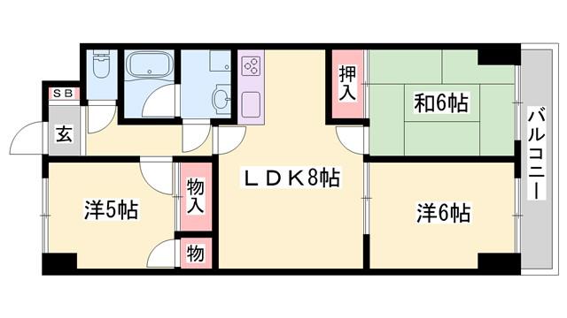 アピア安富(3DK/3階)の間取り写真