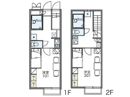 レオパレスリバーポートII(1K/1階)の間取り写真
