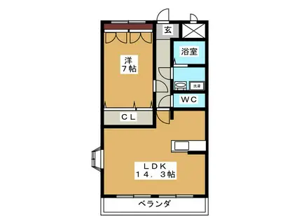 ラ・ヴィ・ベイル(1LDK/1階)の間取り写真