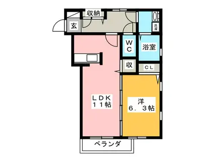 BELL ROSE(1LDK/2階)の間取り写真