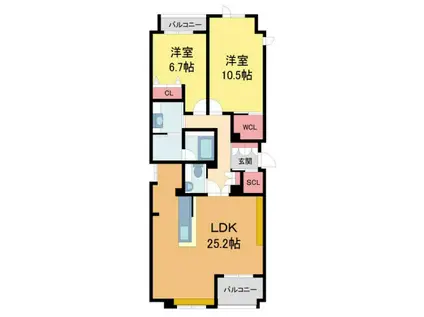 THE SKY 御影郡家(2LDK/2階)の間取り写真