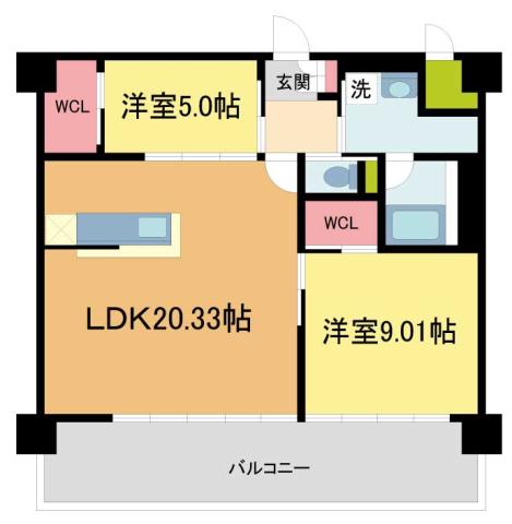 プレジオ宝塚ASIAN(2LDK/3階)の間取り写真