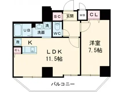 グルーブ神戸元町アリア(1LDK/2階)の間取り写真