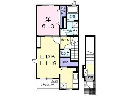 メゾン ド ベル(1LDK/2階)の間取り写真