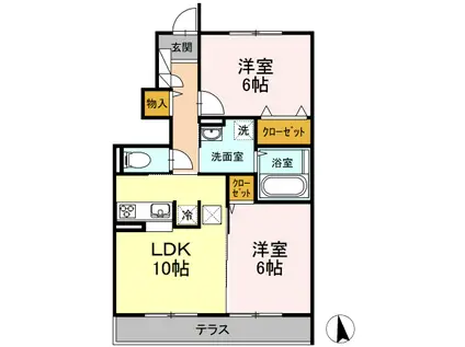 セシリエール(2LDK/1階)の間取り写真