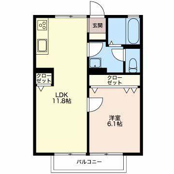 レジデンス青樹B B(1LDK/2階)の間取り写真