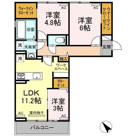 ラ・トゥール山城西 B棟(3LDK/2階)の間取り写真