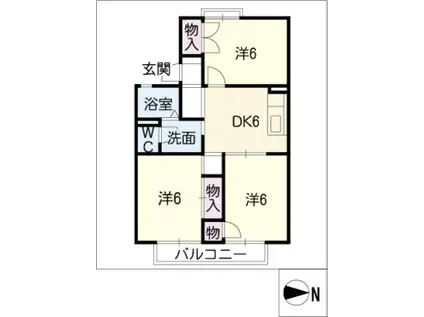 セジュール幸村B棟(3DK/1階)の間取り写真