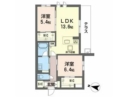 シャーメゾン レフィシア(2LDK/1階)の間取り写真
