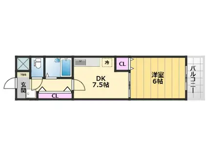 リヴェールエスト(1DK/2階)の間取り写真