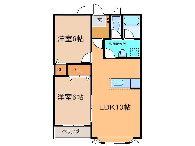 シャトーマルセン(2LDK/2階)の間取り写真