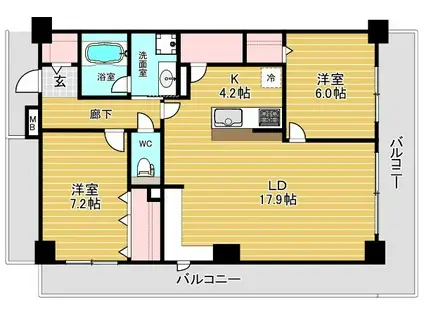 グランセジュール大国町(2SLDK/2階)の間取り写真