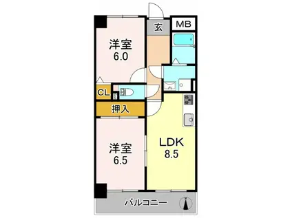 コンチネンタル平野(2LDK/5階)の間取り写真