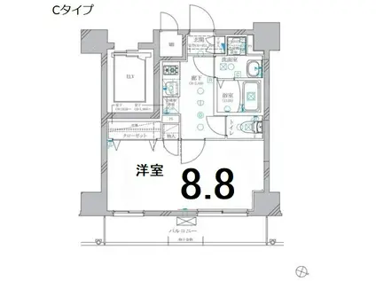 ディアレイシャス東別院IV(1K/7階)の間取り写真