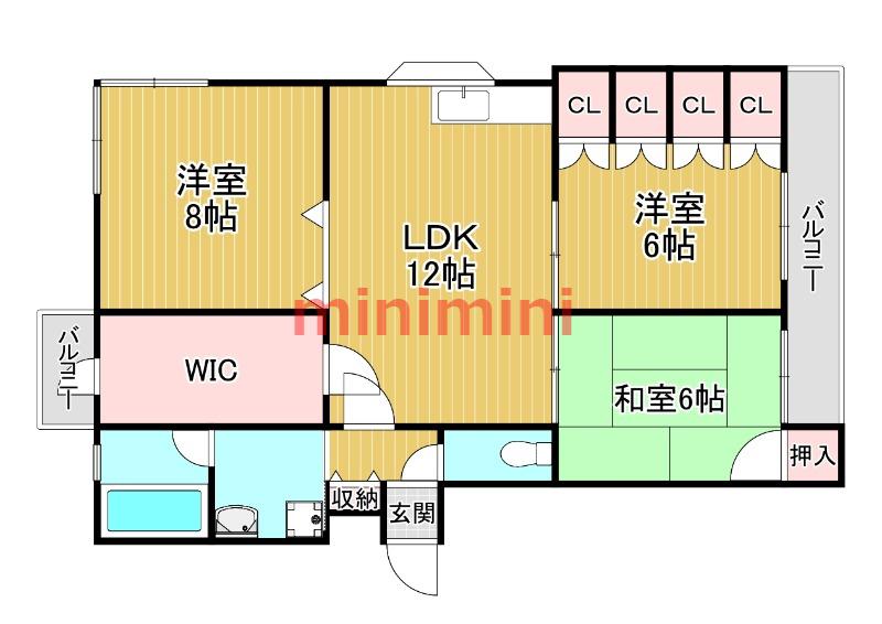 サンシャイン茨木パートII(3LDK/1階)の間取り写真