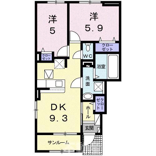 ベラ ルーチェ C(2DK/1階)の間取り写真