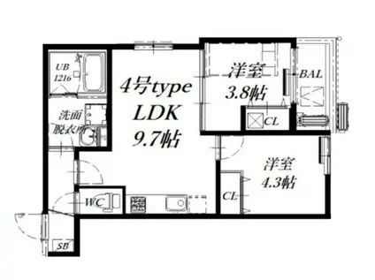 ディーポルタアベニュー(2LDK/2階)の間取り写真