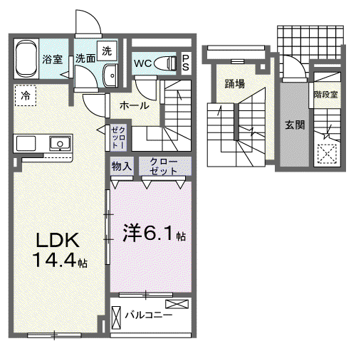 クラール 島野 A(1LDK/3階)の間取り写真