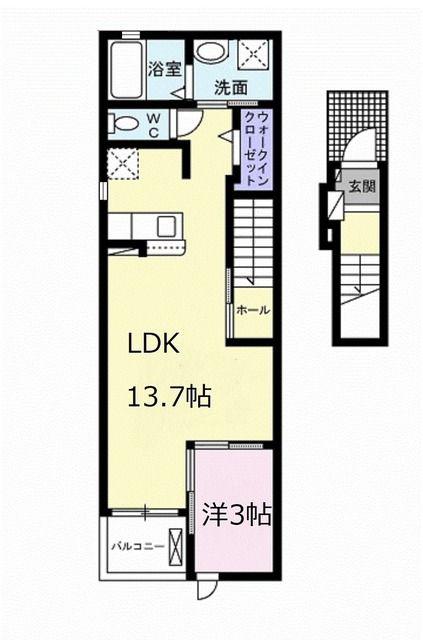 イリゼII(1LDK/2階)の間取り写真