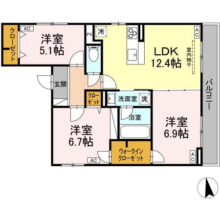 D-ROOM GRASS 中町(3LDK/3階)の間取り写真