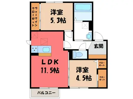 リアルコート D(2LDK/2階)の間取り写真