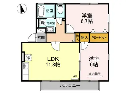 ハイカムール麻美(2LDK/1階)の間取り写真