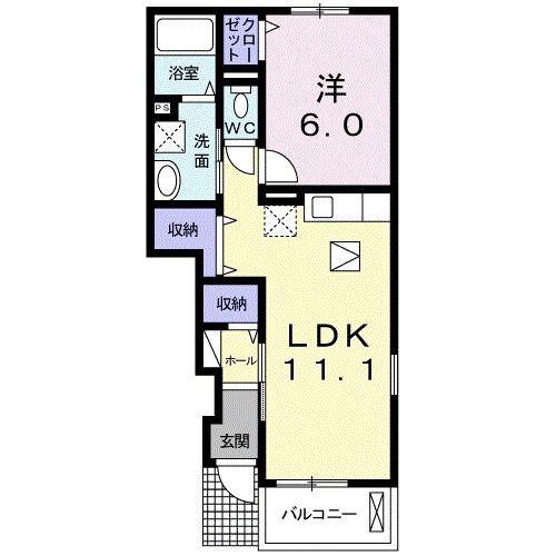 フルールI(1LDK/1階)の間取り写真