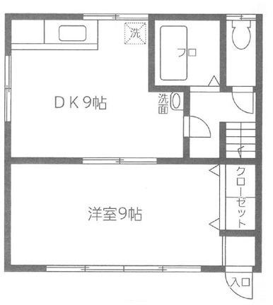 新灘北ハイツ(1DK/2階)の間取り写真