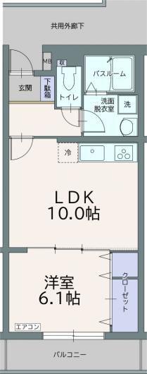 フィールドコート フォリア(1LDK/1階)の間取り写真