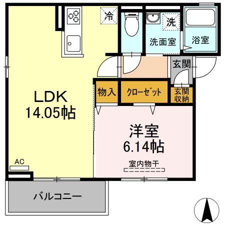 SMILE鍋島駅前(1LDK/2階)の間取り写真