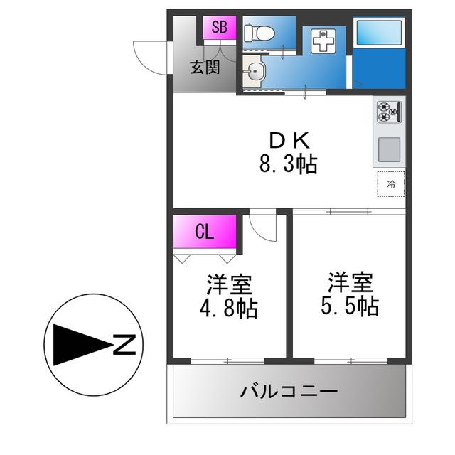 グロースコート弥刀(2DK/1階)の間取り写真
