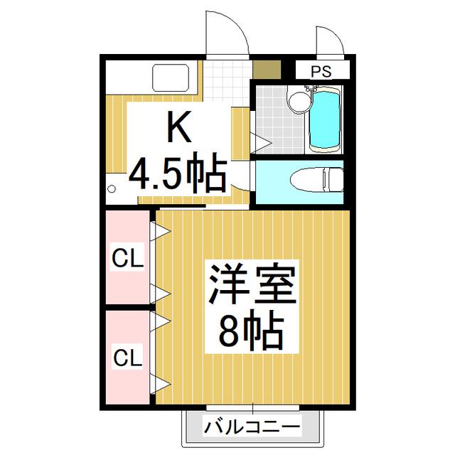 ハピネスS・O A棟(1K/1階)の間取り写真