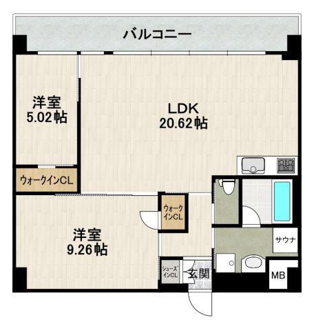 プレジオ宝塚ASIAN(2LDK/3階)の間取り写真