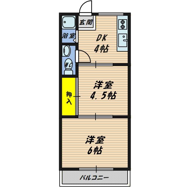 コーポ三原II(ワンルーム/3階)の間取り写真