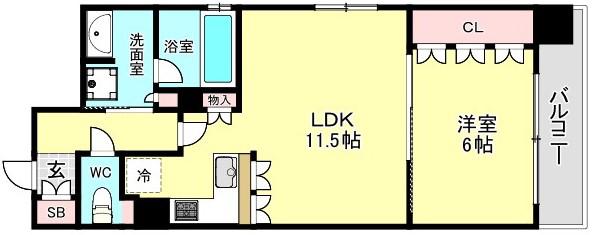 リーガル西長堀II(1LDK/12階)の間取り写真