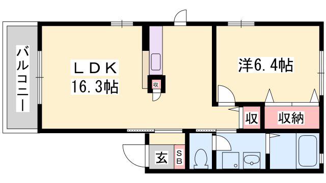 フレーズ上の山(1LDK/1階)の間取り写真