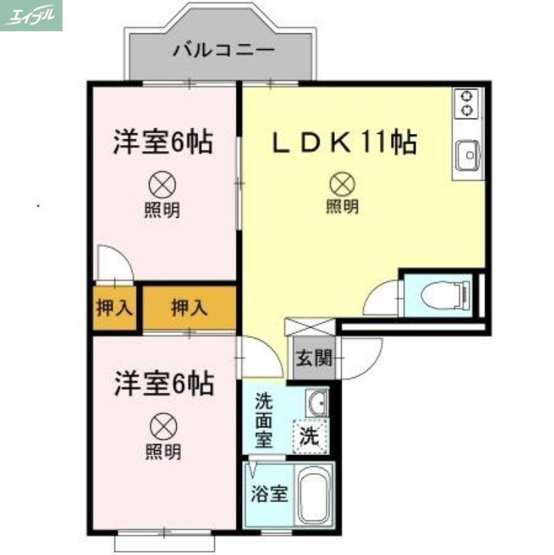 サンライフ下伊福(2LDK/3階)の間取り写真