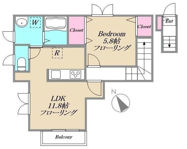 パークサイド西国立(1LDK/2階)の間取り写真