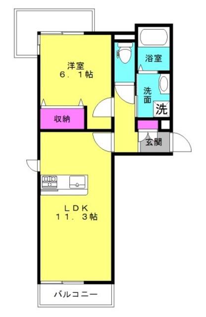 ウィルディコートI(1LDK/1階)の間取り写真