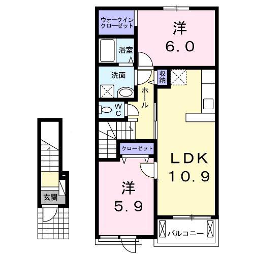 セゾン フルール(2LDK/2階)の間取り写真