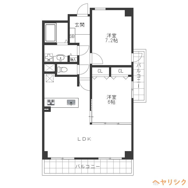 ソシア楠乃木(2LDK/8階)の間取り写真