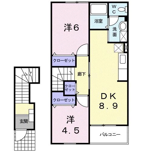 グリーングラス(2DK/2階)の間取り写真