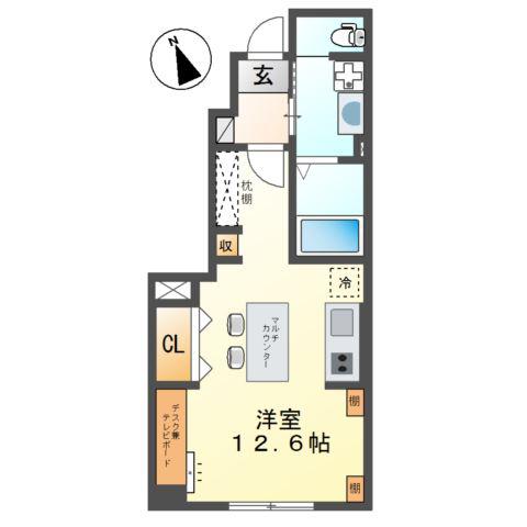 クレール輝(ワンルーム/1階)の間取り写真