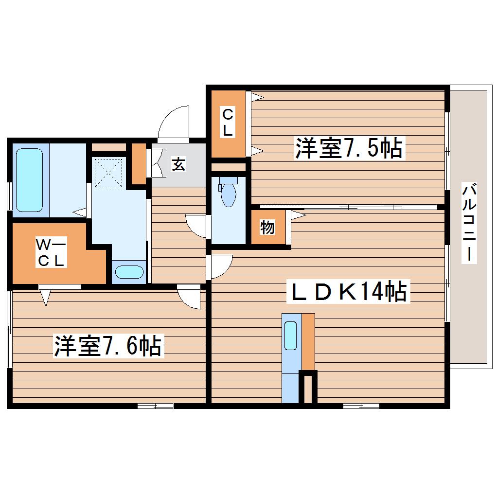トゥレーヌ 泉中央(2LDK/2階)の間取り写真