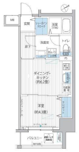 ワイズ柳橋(1DK/8階)の間取り写真