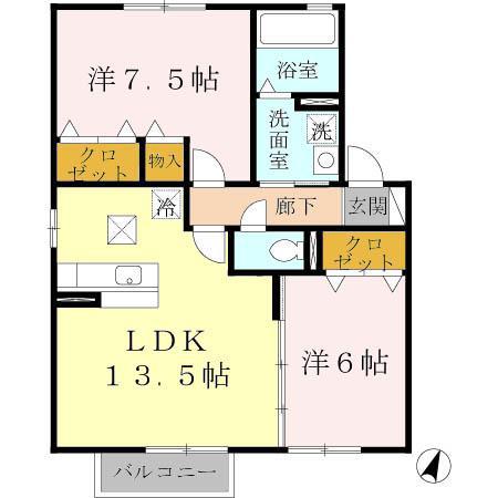 ウィルモア垂水(2LDK/1階)の間取り写真