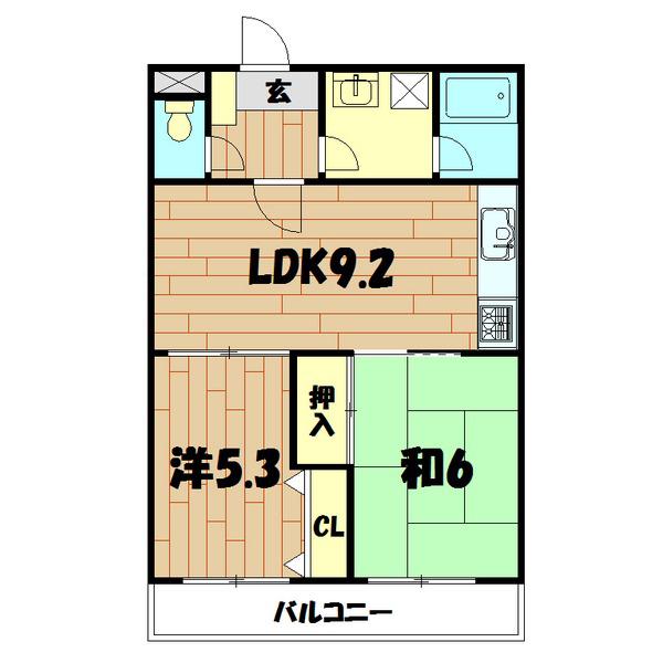 クリオ二俣川五番館(2LDK/1階)の間取り写真