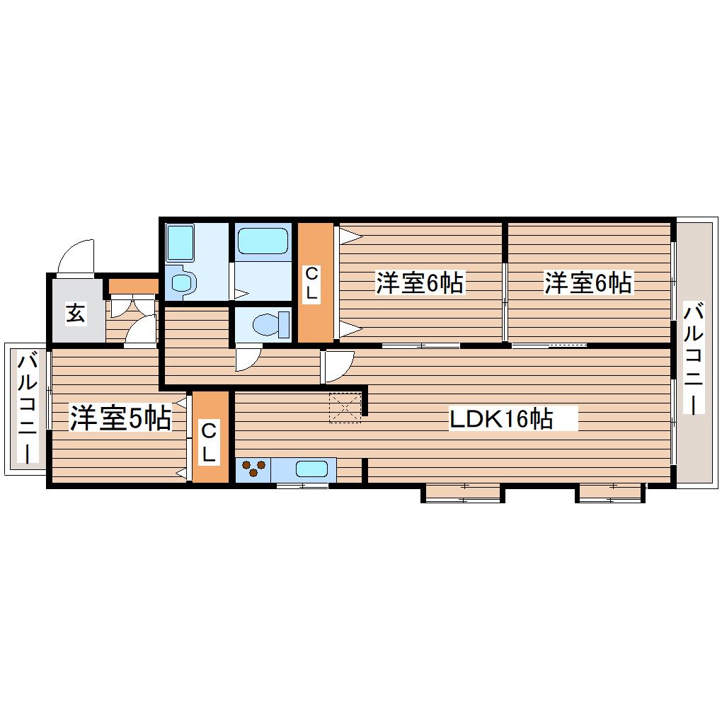 ジョイプラザ南仙台(3LDK/1階)の間取り写真