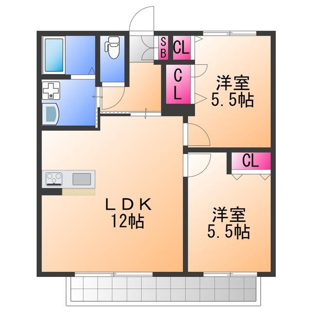 ノアージュII(2LDK/2階)の間取り写真